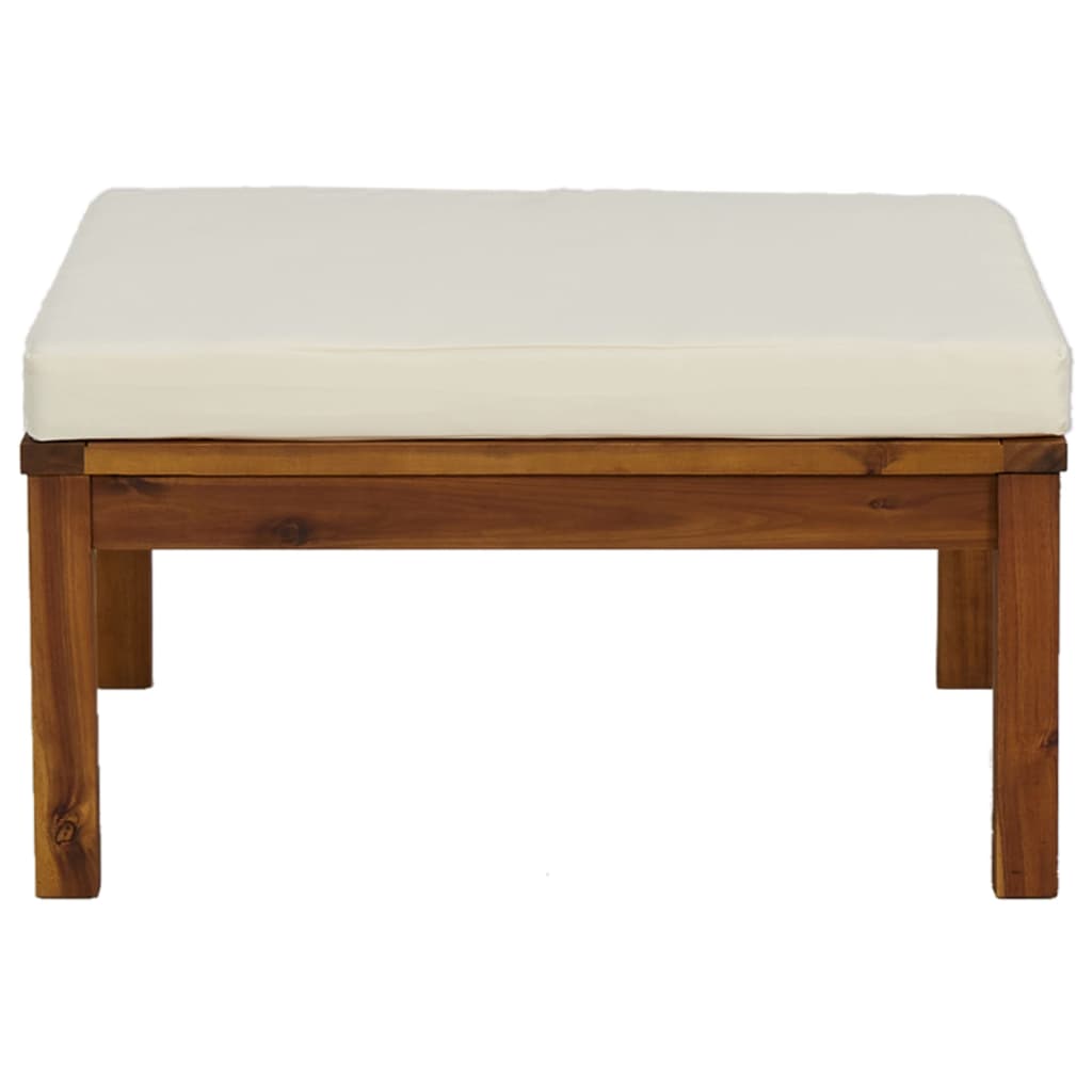 3-Delige Loungeset Met Te Kussens Acaciahout Crèmewit midden + voetensteun + Tafel