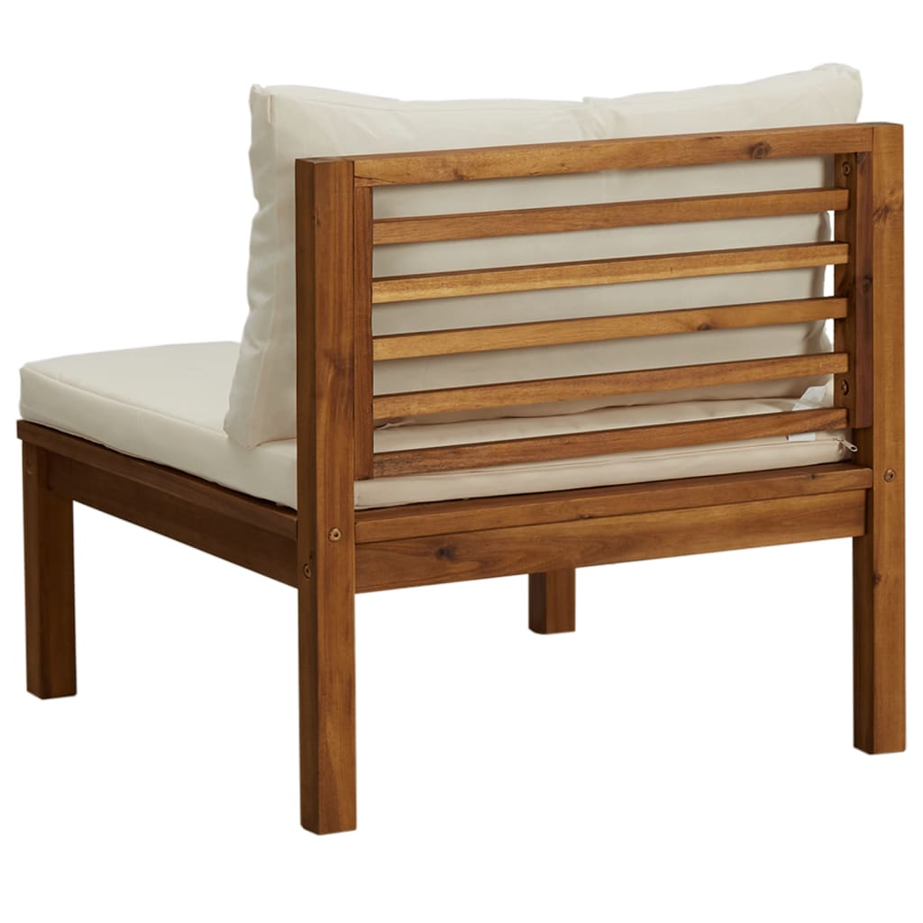 2-Delig Bankstel Met Te Kussens Massief Acaciahout Crèmewit Middenbank + hoekbank