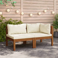 2-piece sofa set with cream-white cushions solid acacia wood