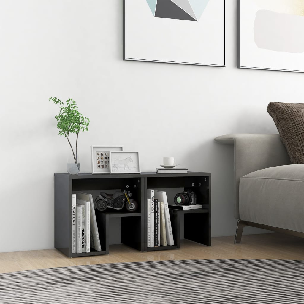 Nachtkastjes 2 st 40x30x40 cm bewerkt hout hoogglans grijs