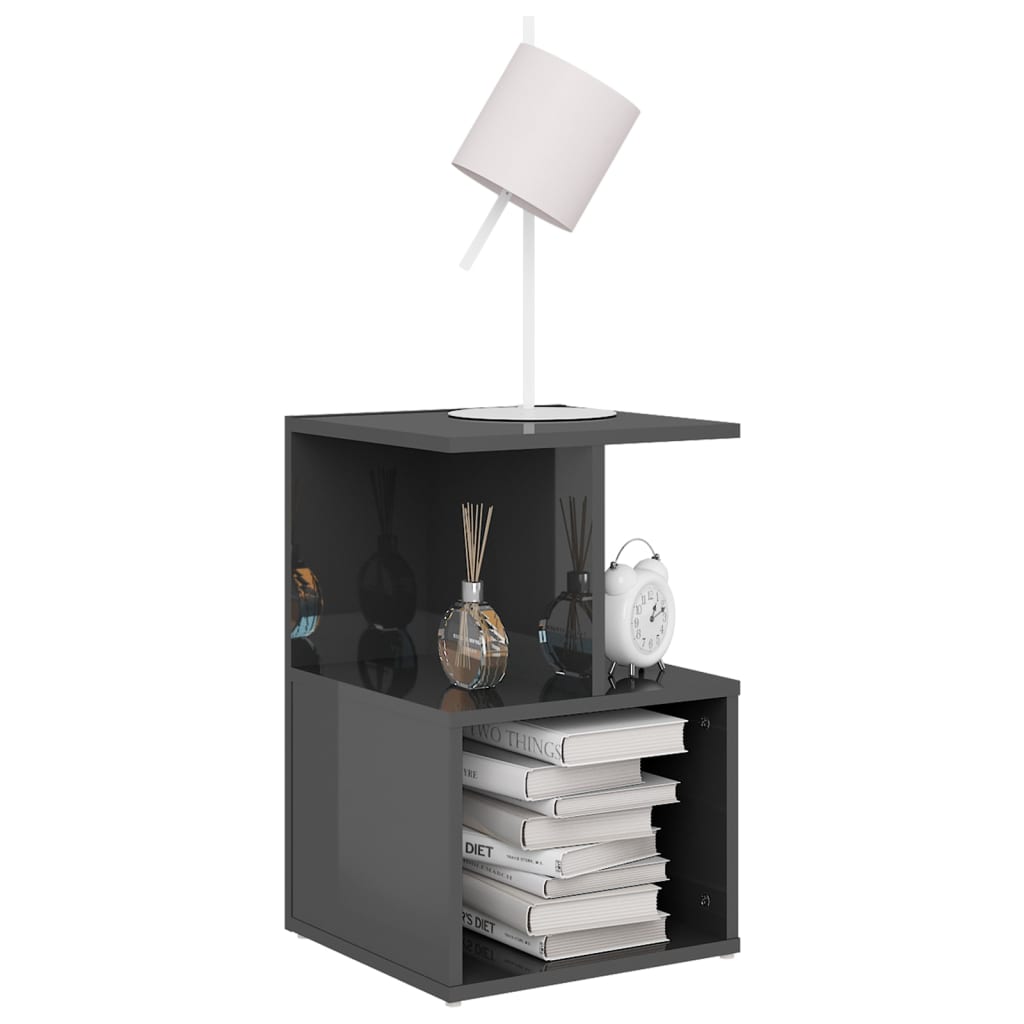 Nachtkastjes 2 st 35x35x55 cm bewerkt hout hoogglans grijs