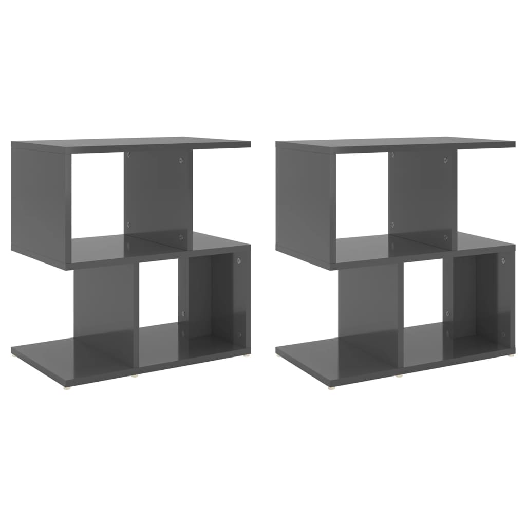 Nachtkastjes 2 st 50x30x51,5 cm bewerkt hout hoogglans grijs