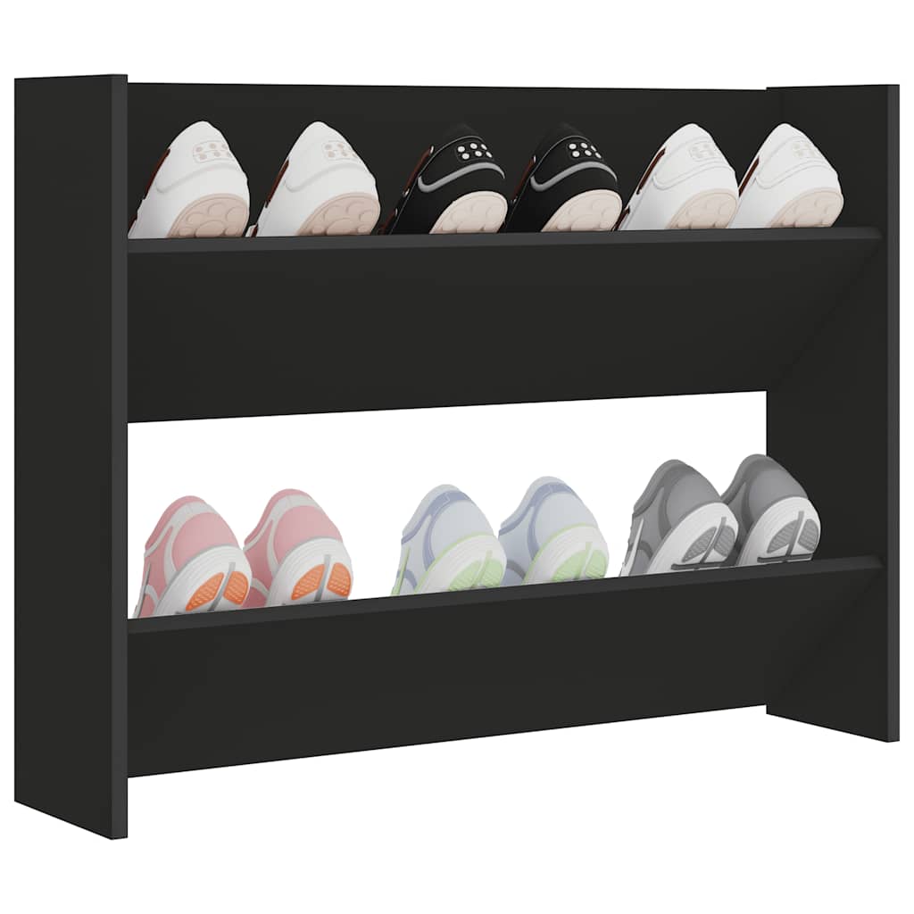 Wandschoenenkast 80x18x60 cm bewerkt hout zwart