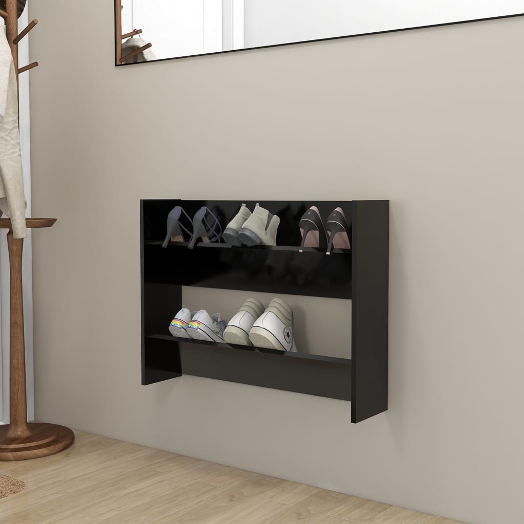 Wandschoenenkast 80x18x60 cm bewerkt hout zwart