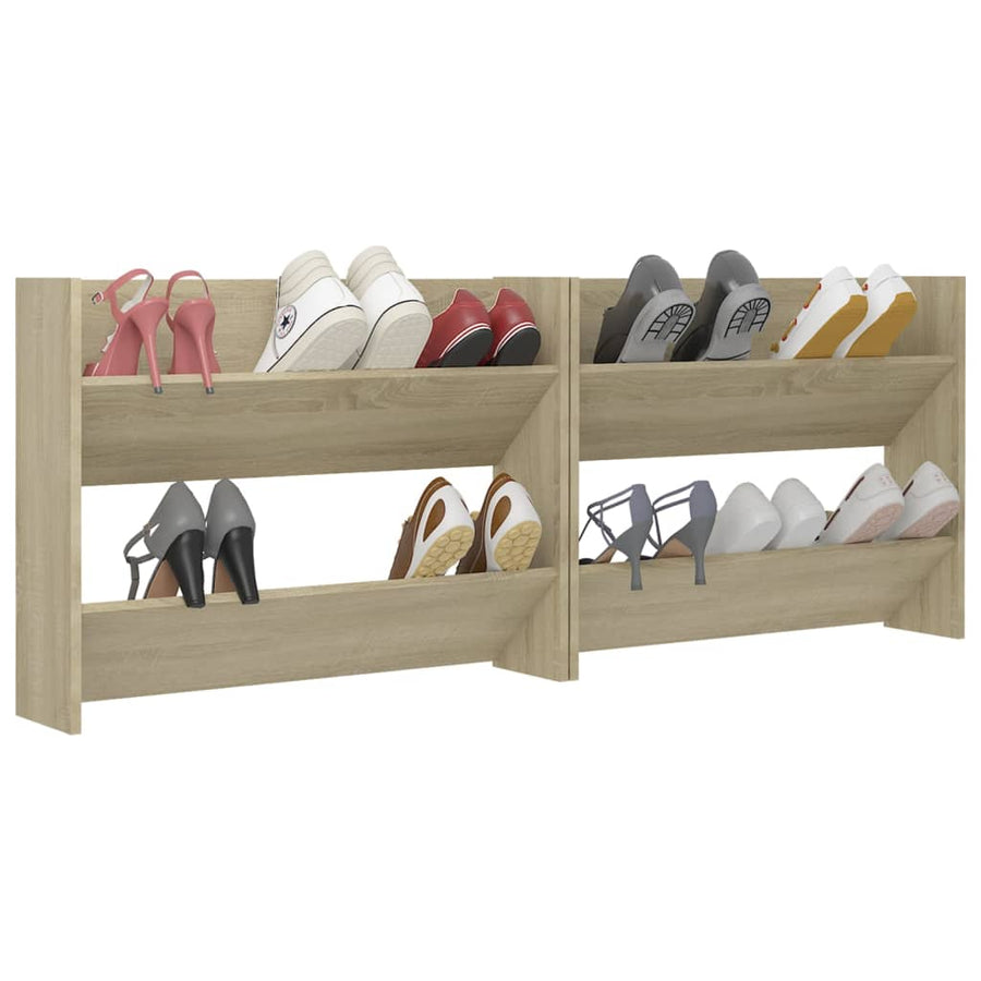 Wandschoenenkasten 2 st 80x18x60 cm spaanplaat sonoma eiken