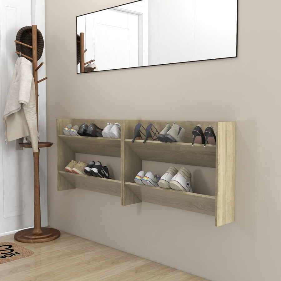 Wandschoenenkasten 2 st 80x18x60 cm spaanplaat sonoma eiken