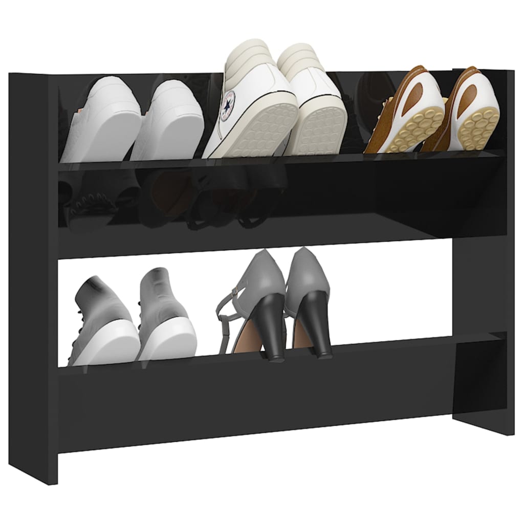 Wandschoenenkast Spaanplaat Hoogglans Zwart 1 80 x 18 x 60 cm
