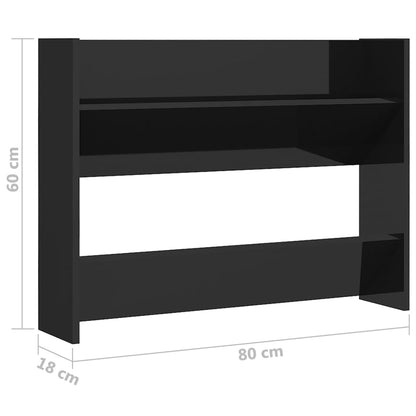 Wandschoenenkast Spaanplaat Hoogglans Zwart 1 80 x 18 x 60 cm