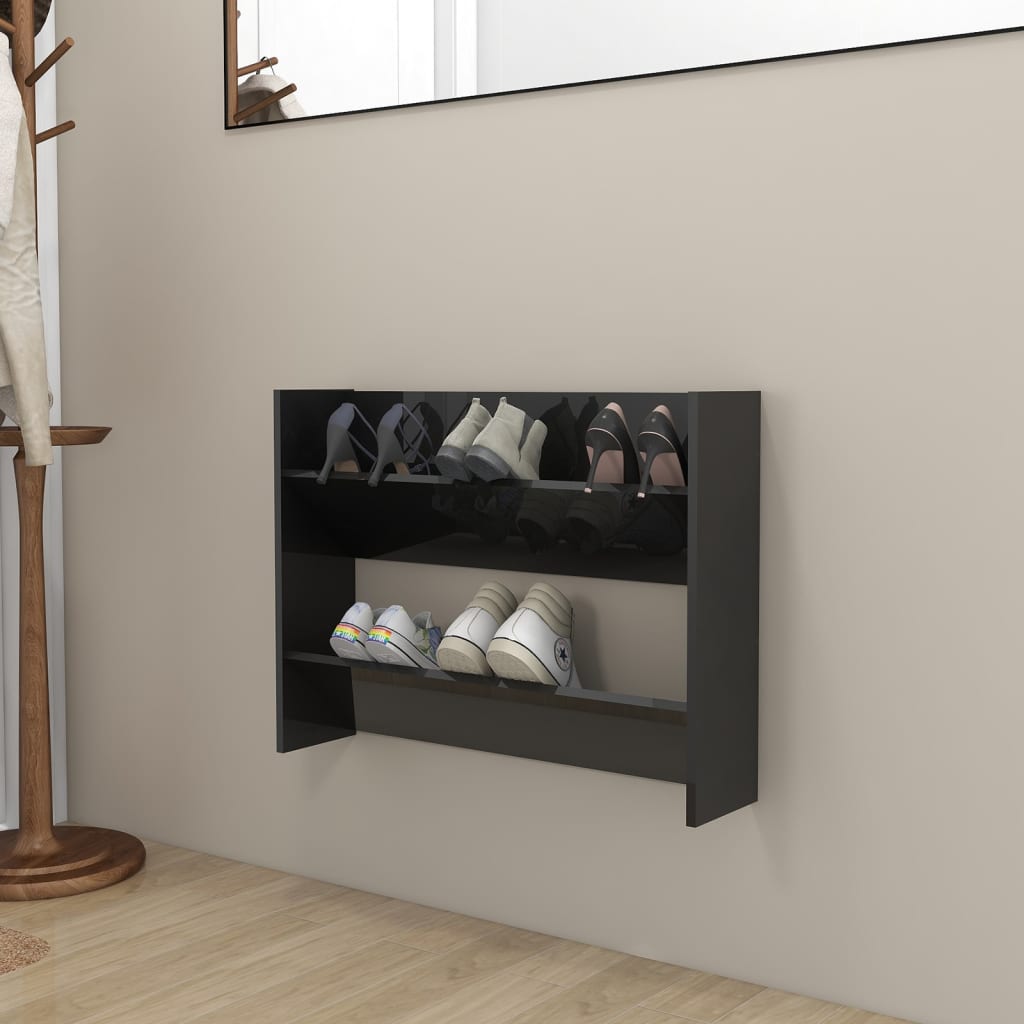 Wandschoenenkast Spaanplaat Hoogglans Zwart 1 80 x 18 x 60 cm