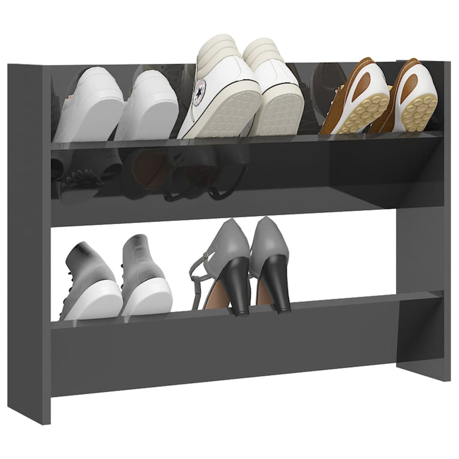 Wandschoenenkast 80x18x60 cm bewerkt hout hoogglans grijs