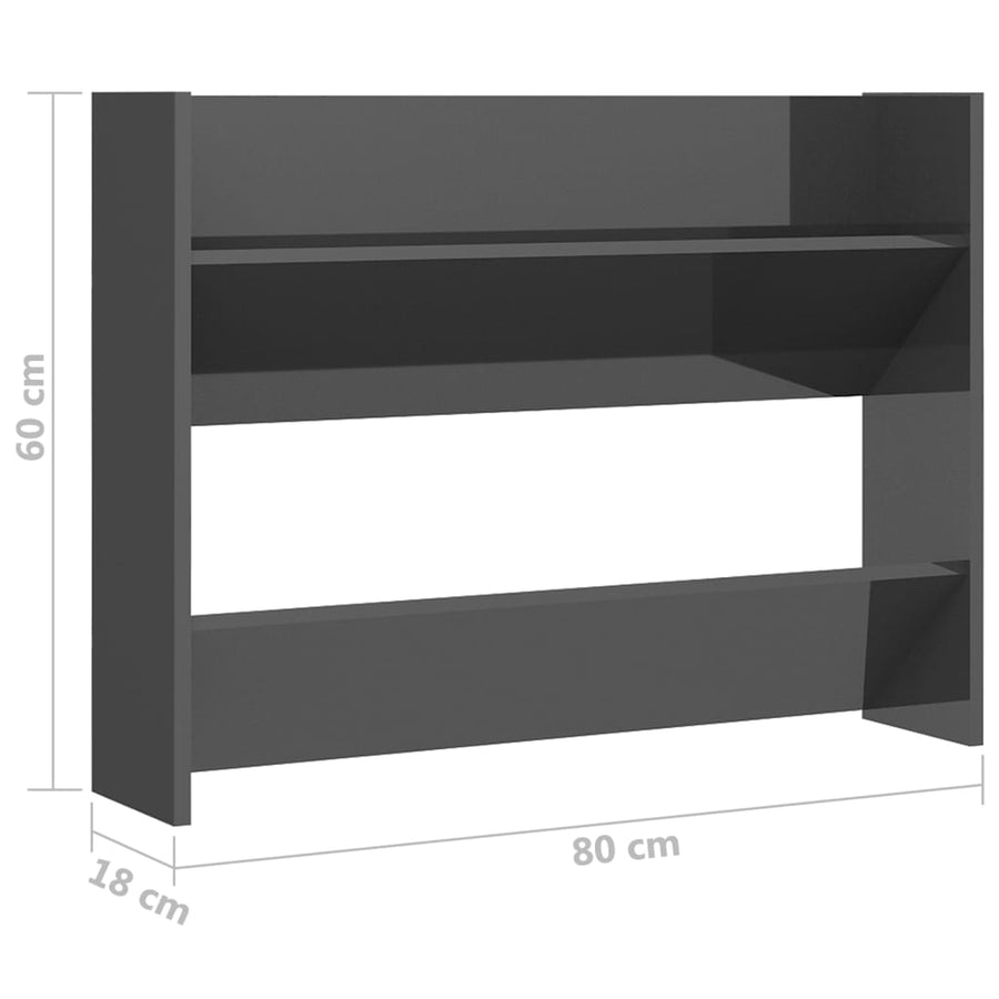 Wandschoenenkast 80x18x60 cm bewerkt hout hoogglans grijs