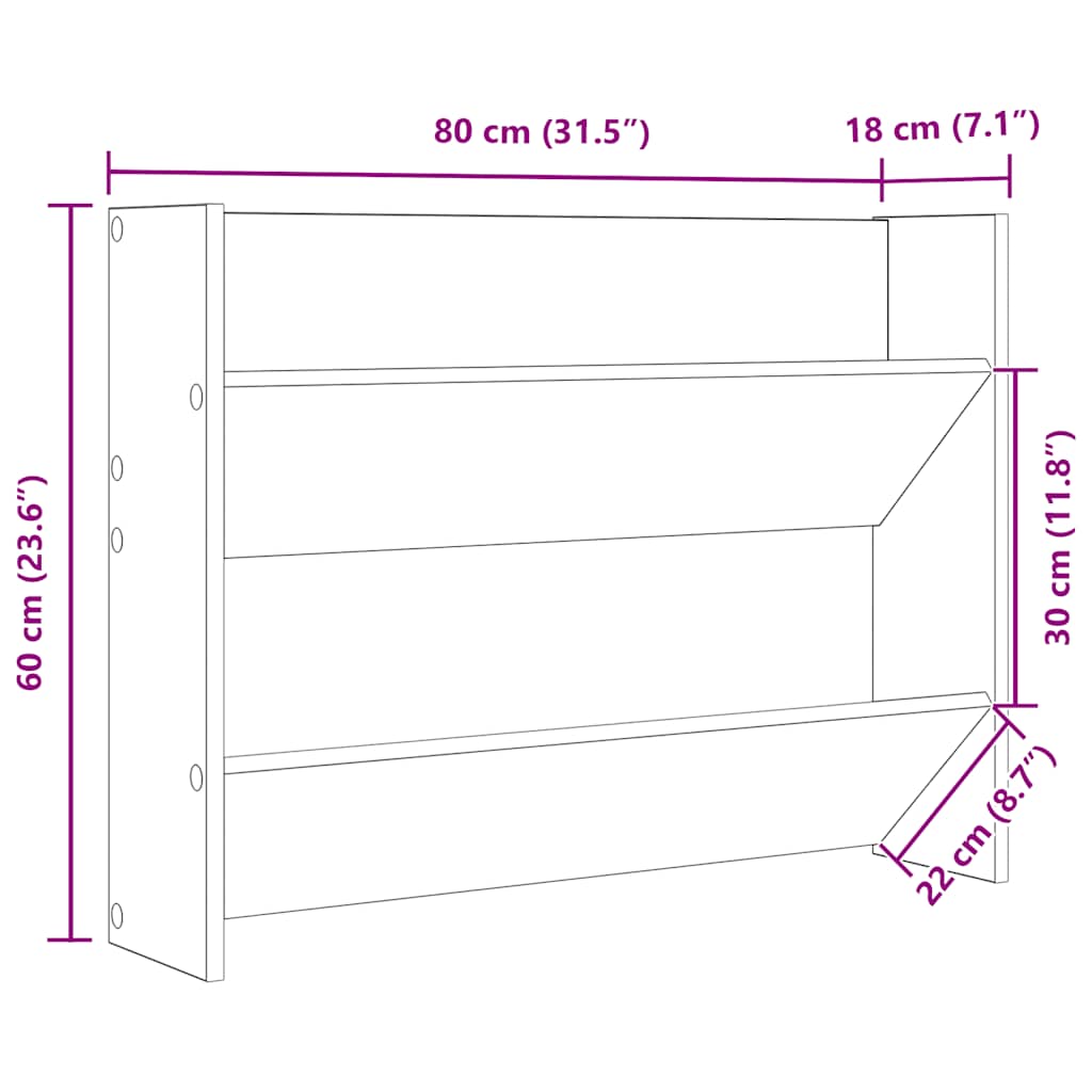 Wandschoenenkast 80x18x60 cm bewerkt hout hoogglans grijs