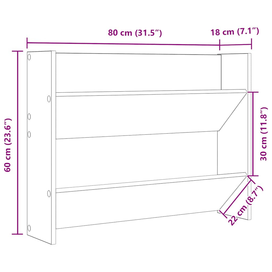 Wandschoenenkast 80x18x60 cm bewerkt hout hoogglans grijs