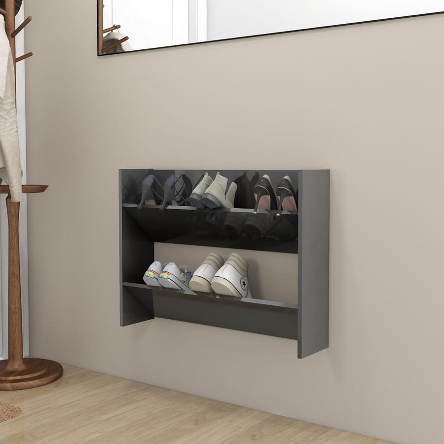 Wandschoenenkast 80x18x60 cm bewerkt hout hoogglans grijs