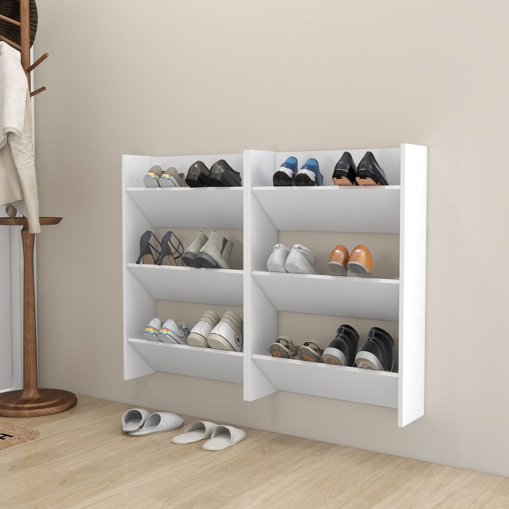 Wandschoenenkasten 2 st 60x18x90 cm spaanplaat wit