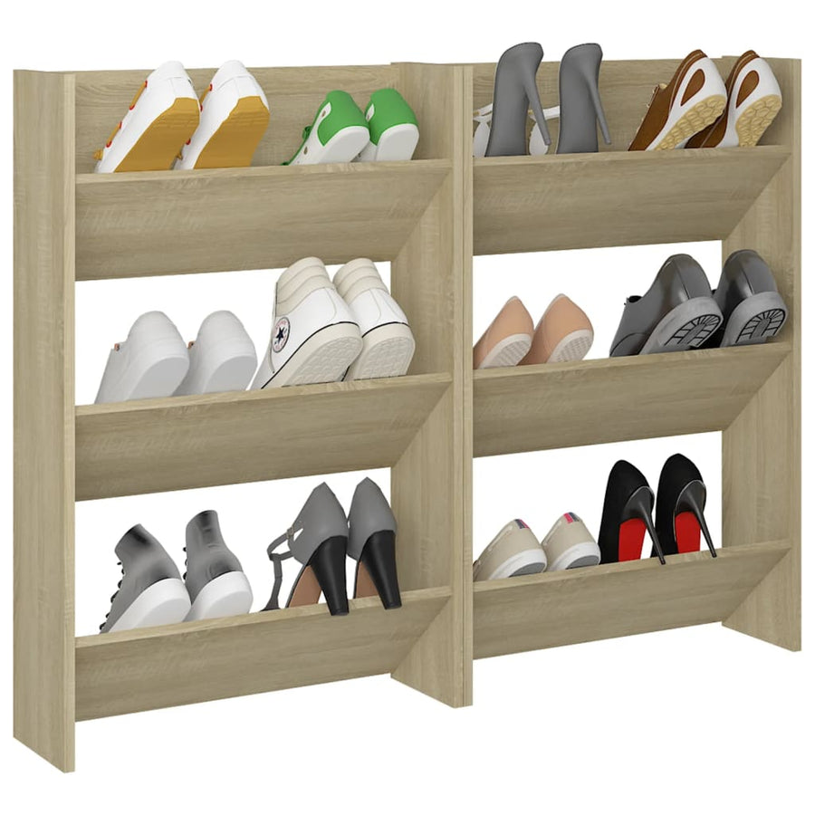 Wandschoenenkasten 2 st 60x18x90 cm spaanplaat sonoma eiken