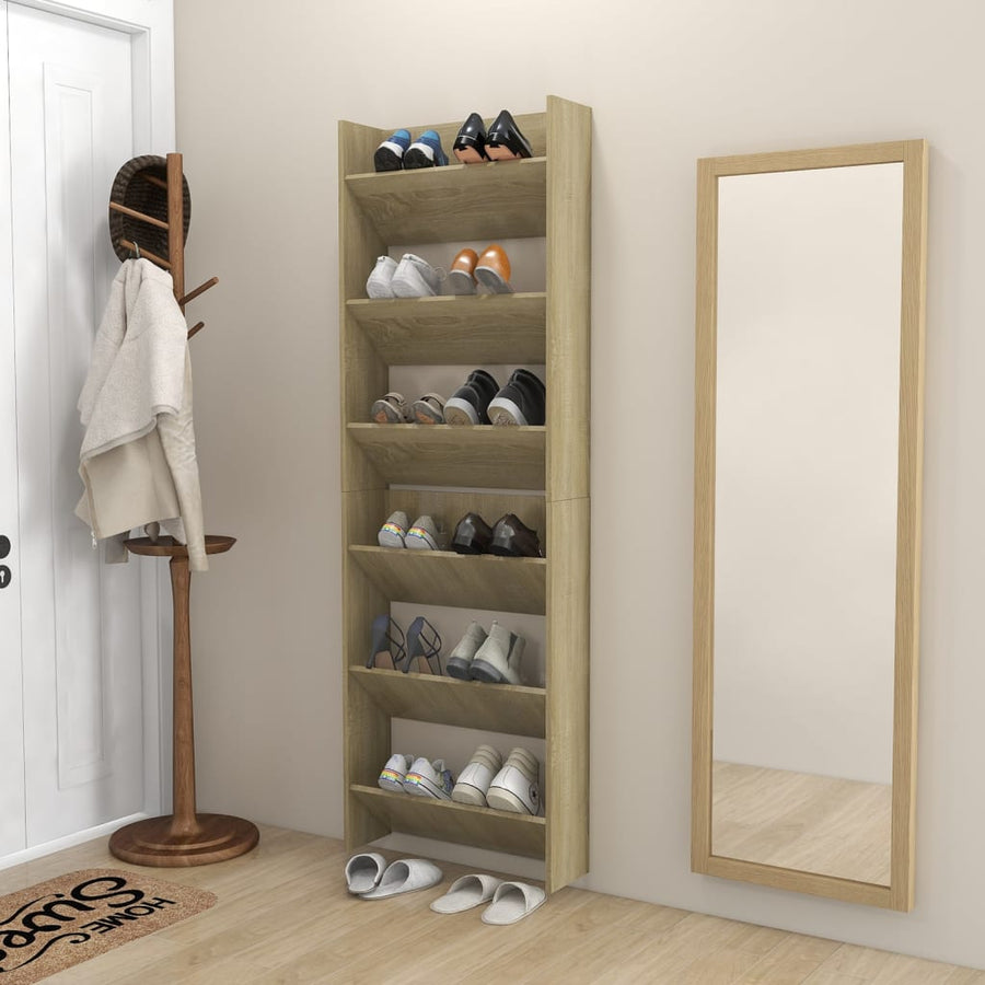 Wandschoenenkasten 2 st 60x18x90 cm spaanplaat sonoma eiken