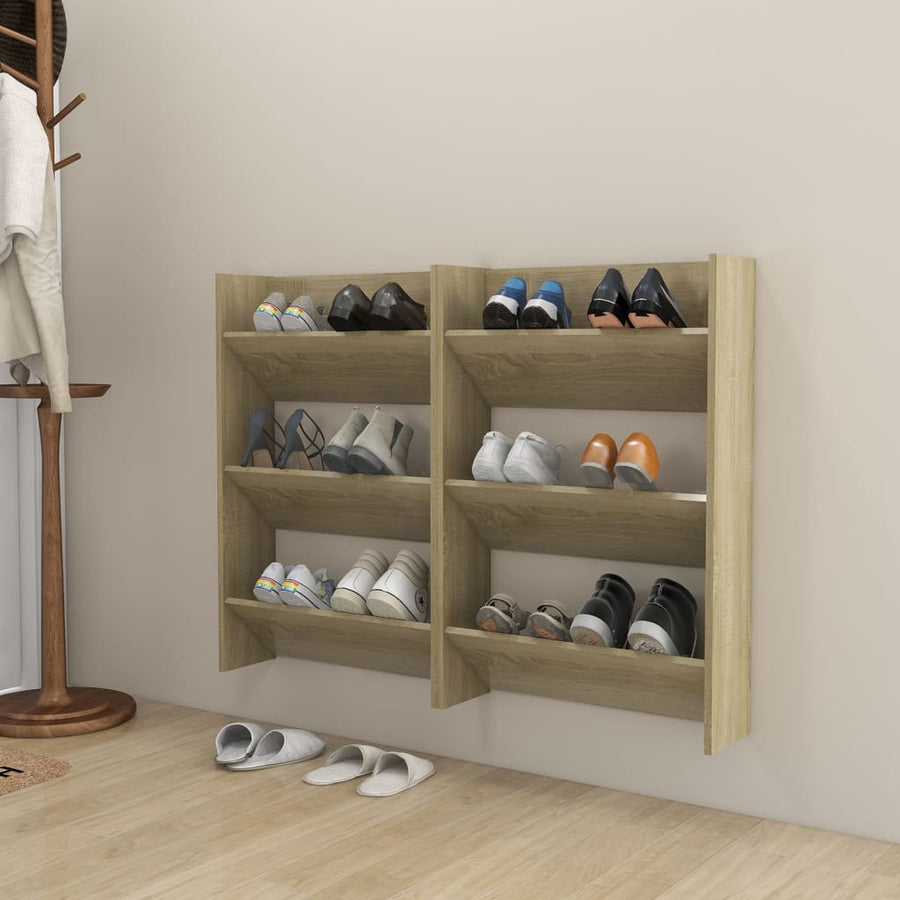 Wandschoenenkasten 2 st 60x18x90 cm spaanplaat sonoma eiken