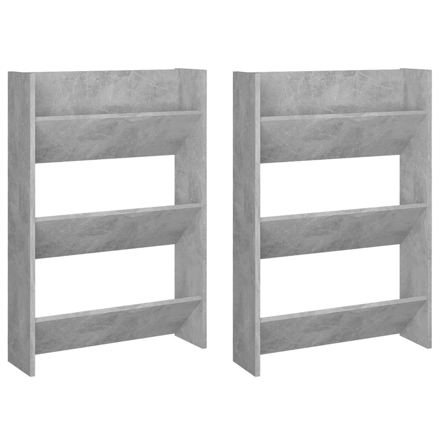 Wandschoenenkasten 2 st 60x18x90 cm spaanplaat betongrijs
