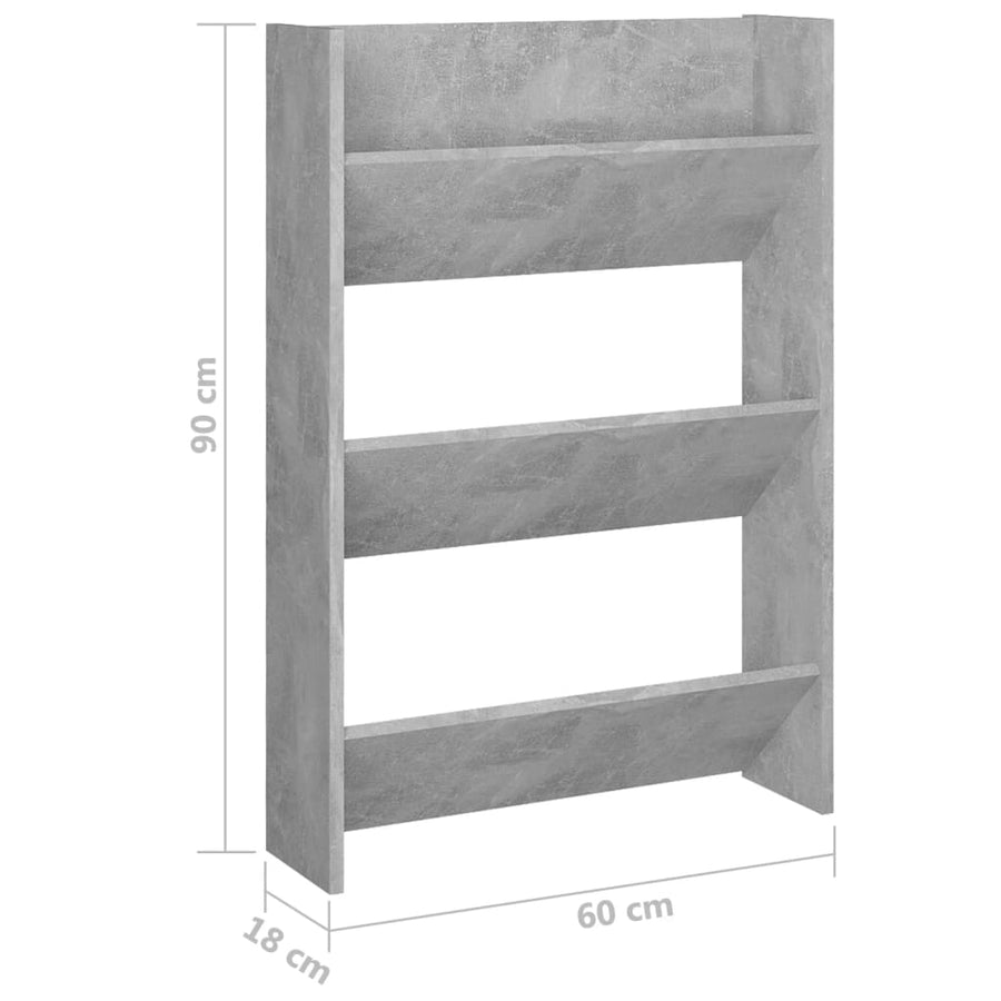 Wandschoenenkasten 2 st 60x18x90 cm spaanplaat betongrijs