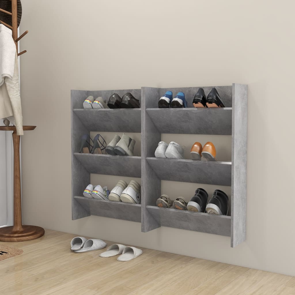 Wandschoenenkasten 2 st 60x18x90 cm spaanplaat betongrijs