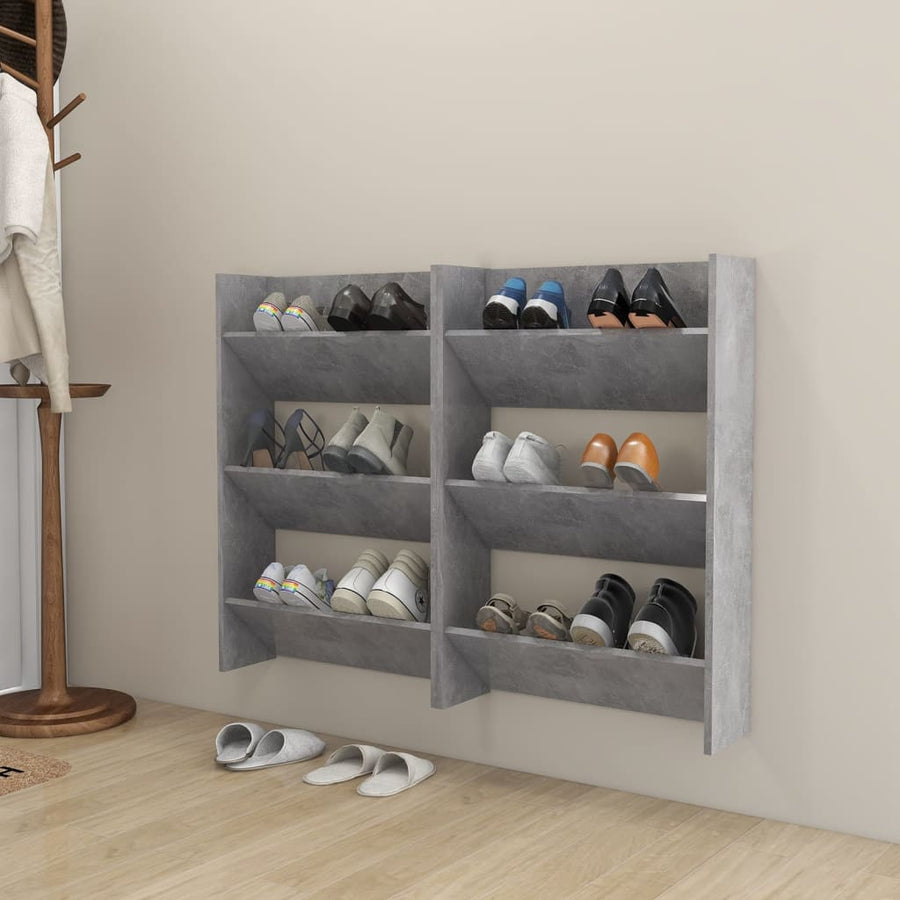 Wandschoenenkasten 2 st 60x18x90 cm spaanplaat betongrijs