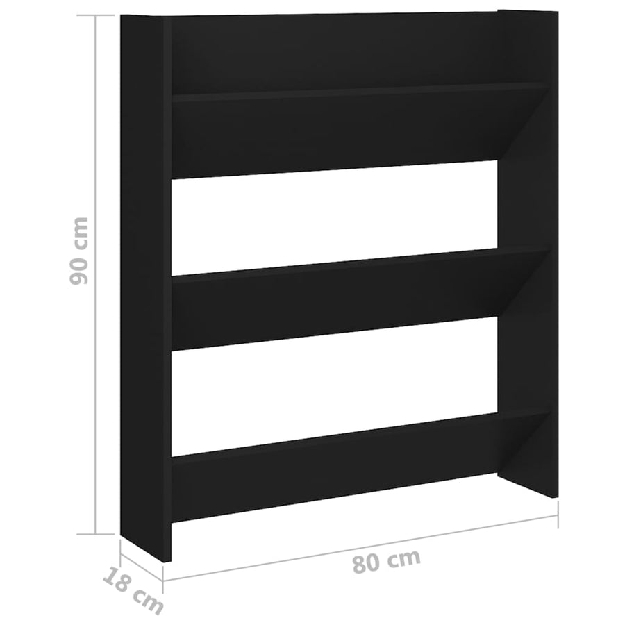 Wandschoenenkast Spaanplaat Zwart 1 80 x 18 x 90 cm