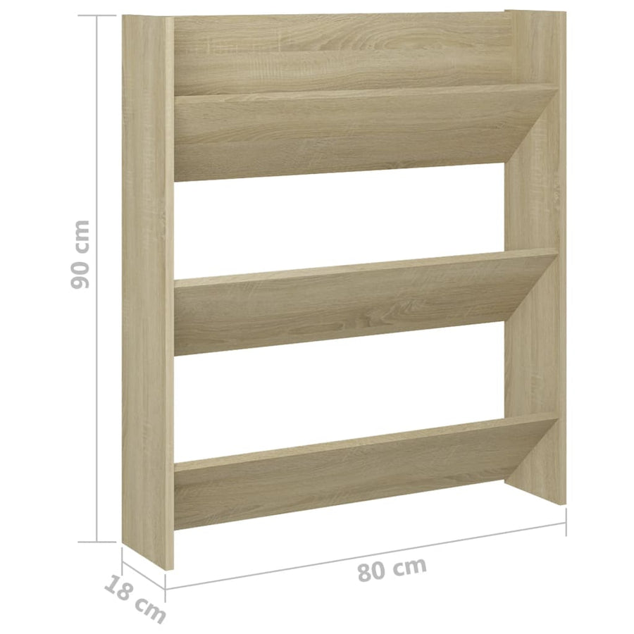 Wandschoenenkast Spaanplaat Kleurig Sonoma Eiken 1 80 x 18 x 90 cm