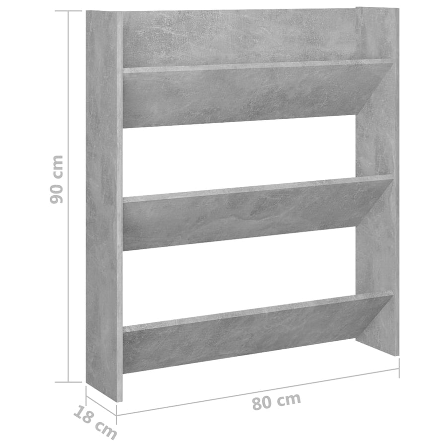 Wandschoenenkast 80x18x90 cm spaanplaat betongrijs