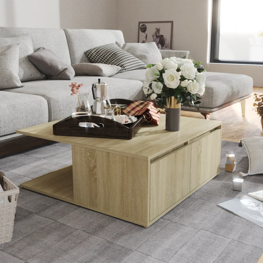 Salontafel 80X80X3 Cm Spaanplaat Kleurig Sonoma eiken