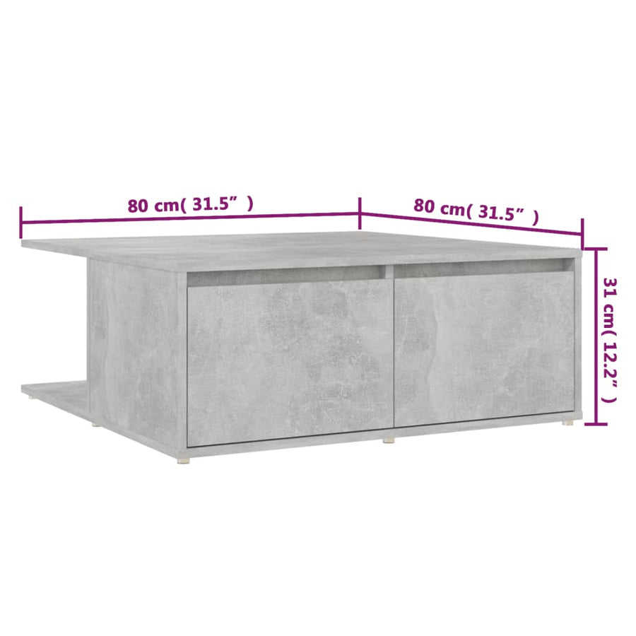 Salontafel 80x80x31 cm bewerkt hout betongrijs
