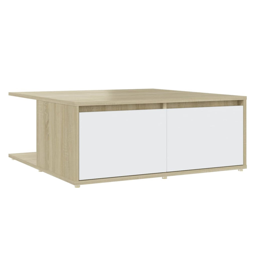 Salontafel 80X80X3 Cm Spaanplaat Kleurig Wit en sonoma eiken