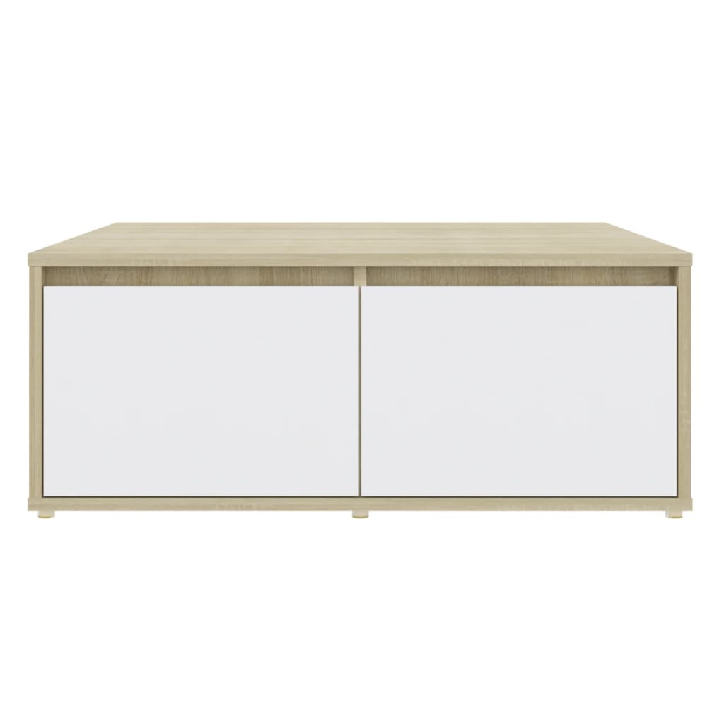 Salontafel 80X80X3 Cm Spaanplaat Kleurig Wit en sonoma eiken