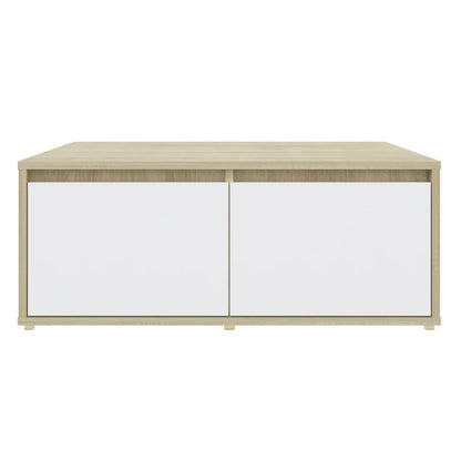 Salontafel 80X80X3 Cm Spaanplaat Kleurig Wit en sonoma eiken