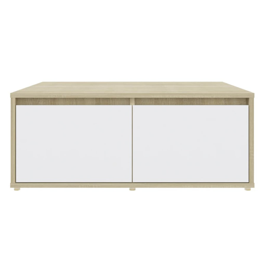 Salontafel 80X80X3 Cm Spaanplaat Kleurig Wit en sonoma eiken