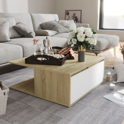 Salontafel 80X80X3 Cm Spaanplaat Kleurig Wit en sonoma eiken