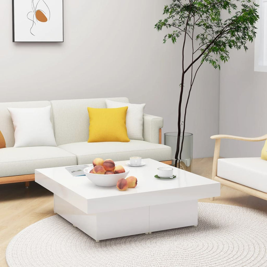 Salontafel 90X90X28 Cm Spaanplaat Hoogglans wit