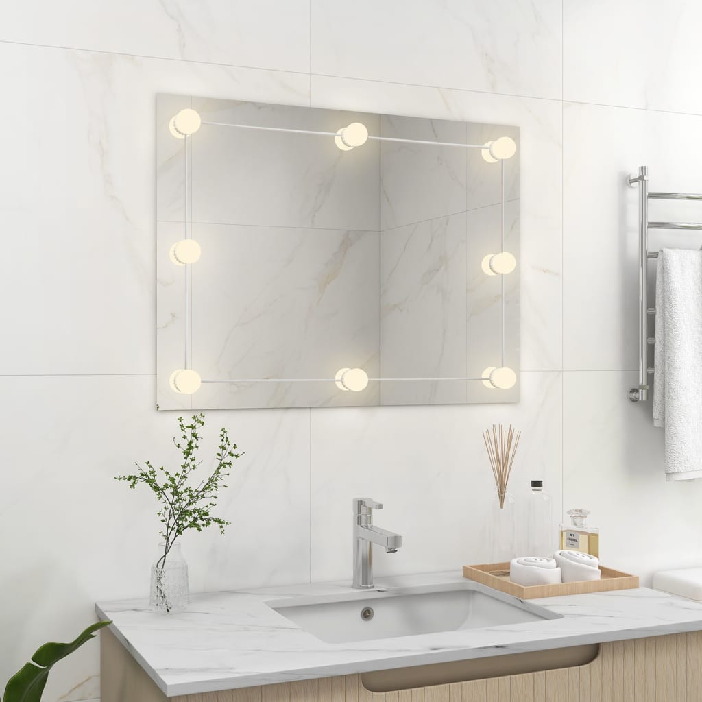 Wandspiegel Zonder Lijst Met Led-Lampen Rechthoekig Glas 1 80 x 60 cm Met LED's
