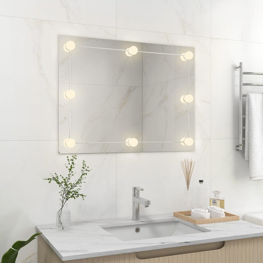 Wandspiegel Zonder Lijst Met Led-Lampen Rechthoekig Glas 1 80 x 60 cm Met LED's