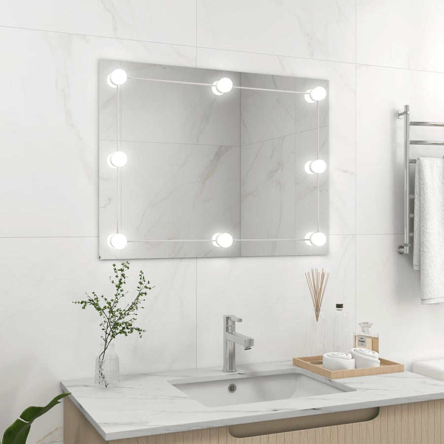 Wandspiegel Zonder Lijst Met Led-Lampen Rechthoekig Glas 1 80 x 60 cm Met LED's