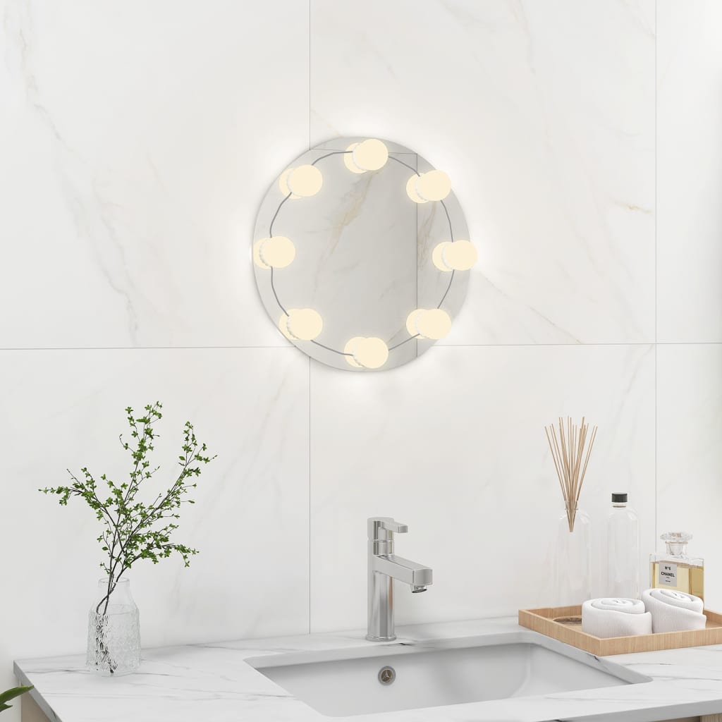 Wandspiegel Zonder Lijst Met Led-Lampen Rond Glas 1 Φ 30 cm Met LED's
