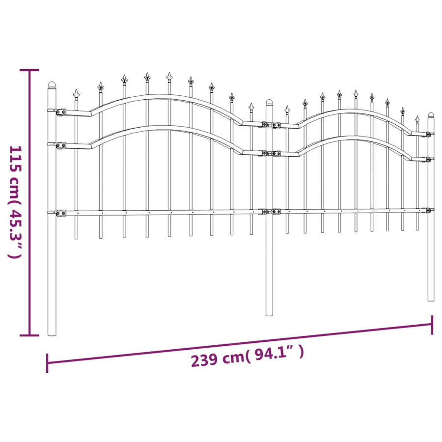 Tuinhek Met Spijlpunten 5 Cm Gepoedercoat Staal Zwart 115 cm
