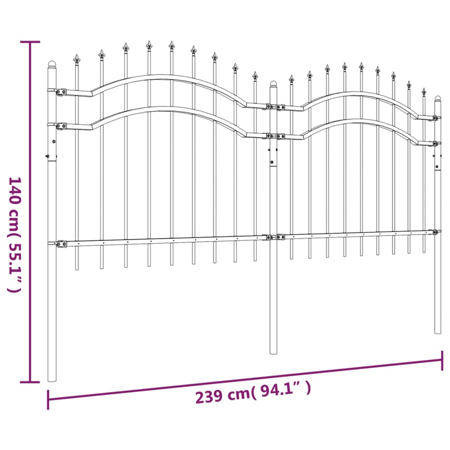 Tuinhek Met Spijlpunten 40 Cm Gepoedercoat Staal Zwart 140 cm