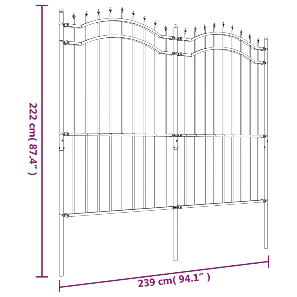 Tuinhek Met Spijlpunten Gepoedercoat Staal Zwart 222 cm