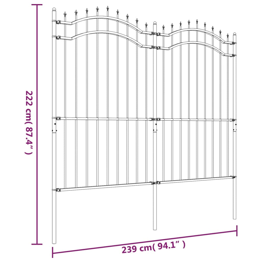 Tuinhek Met Spijlpunten Gepoedercoat Staal Zwart 222 cm