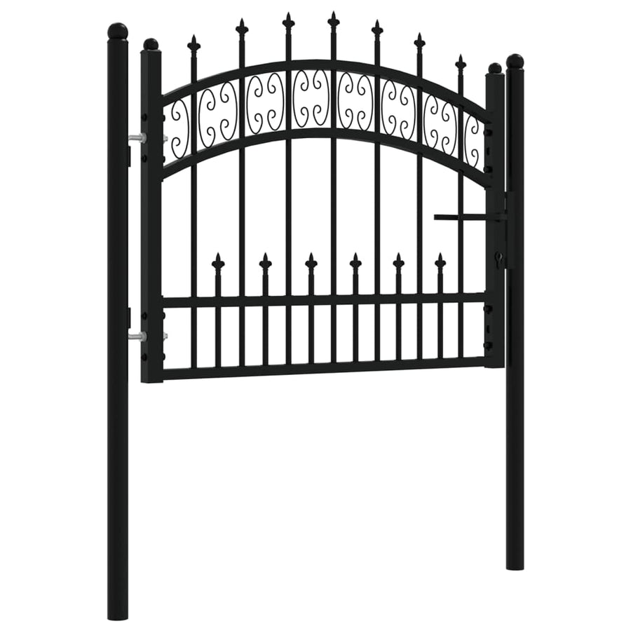 Poort met spijlpunten 103x120 cm gepoedercoat staal zwart