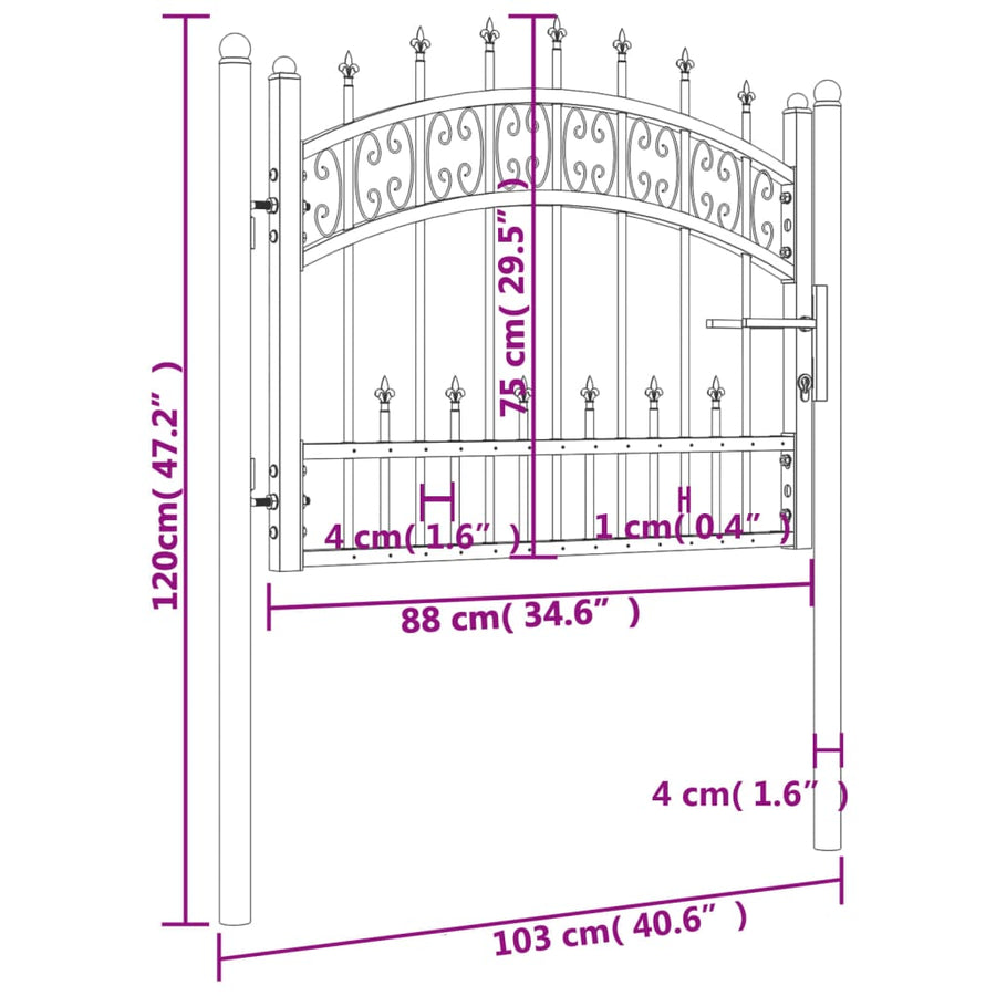 Poort met spijlpunten 103x120 cm gepoedercoat staal zwart