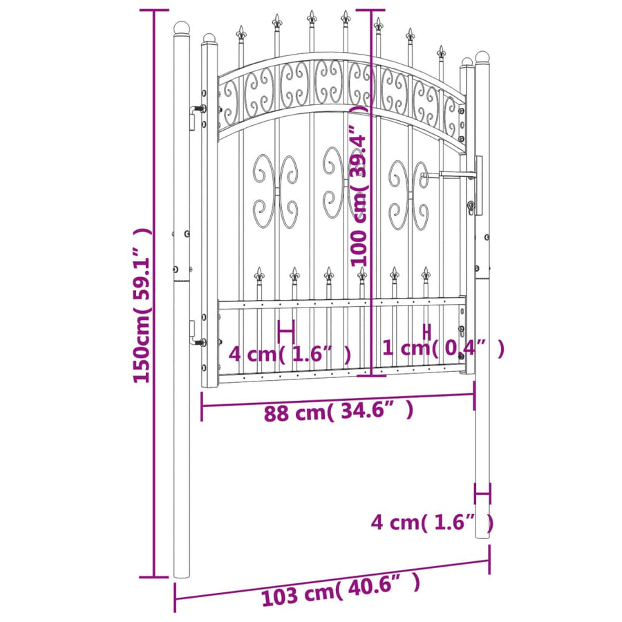 Poort met spijlpunten 103x150 cm gepoedercoat staal zwart