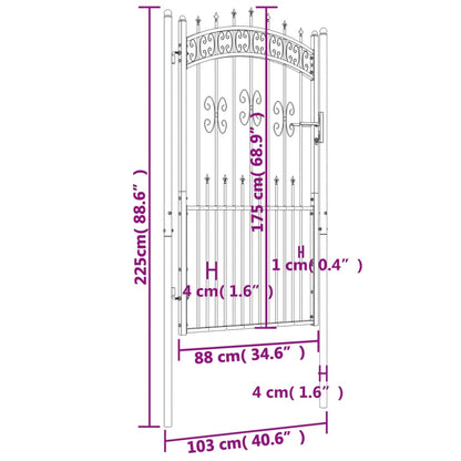 Poort met spijlpunten 103x225 cm gepoedercoat staal zwart