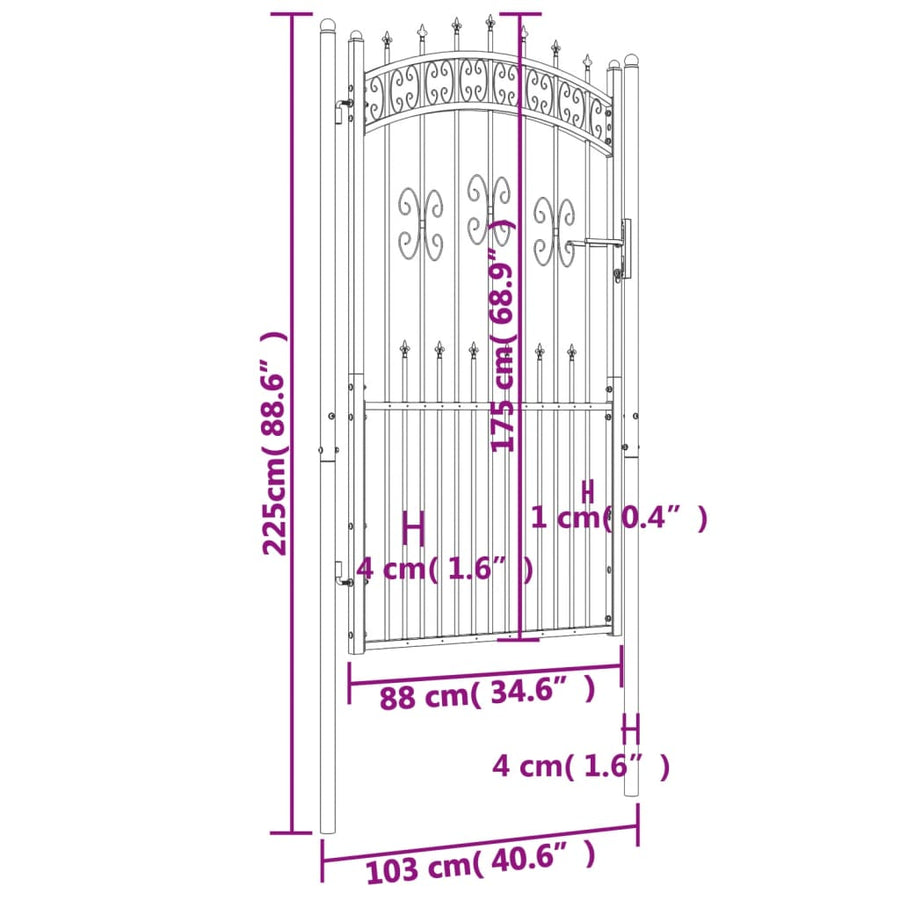 Poort met spijlpunten 103x225 cm gepoedercoat staal zwart